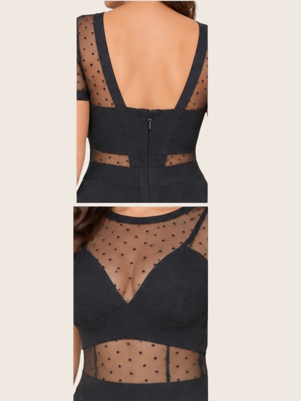 Black Absorbing Polka Dot Mesh Open Back Sheer Bandeau Bandage Dress - Picture 5 of 9